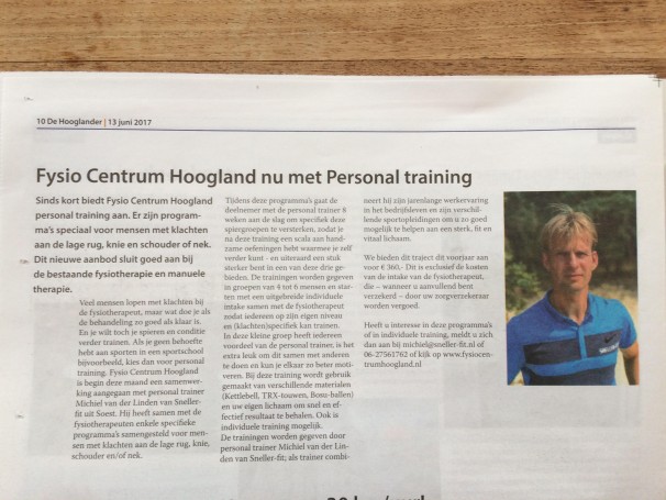 Fysio centrum Hoogland nu met Personal Training